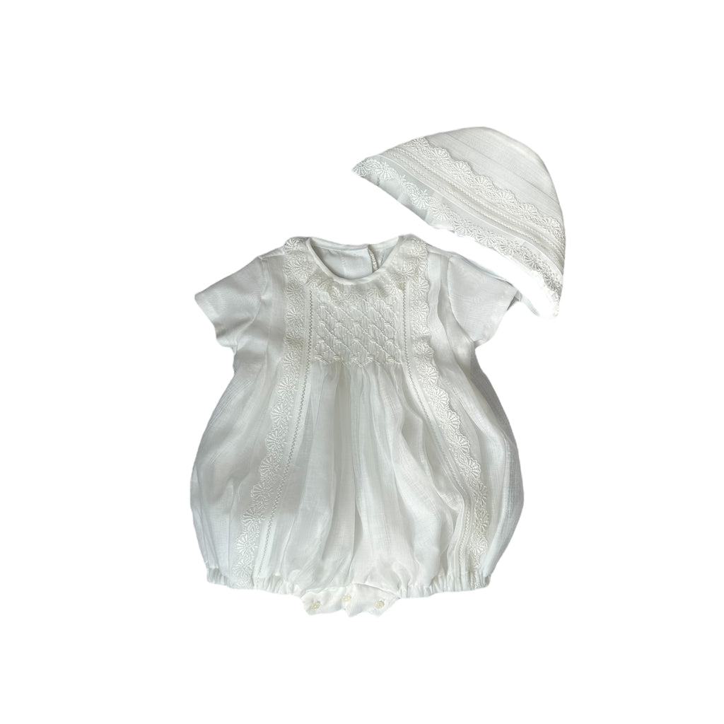 Willow Off-White Handsmocked Romper with Bonnet – Piccoli & Co™
